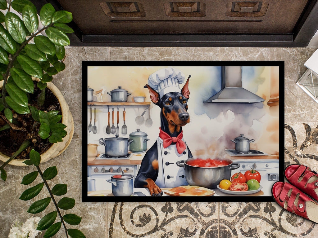 Doberman Pinscher The Chef Doormat Indoor Outdoor 18H X 27W Front Door Mat Rugs for Entryway, Non Slip Washable