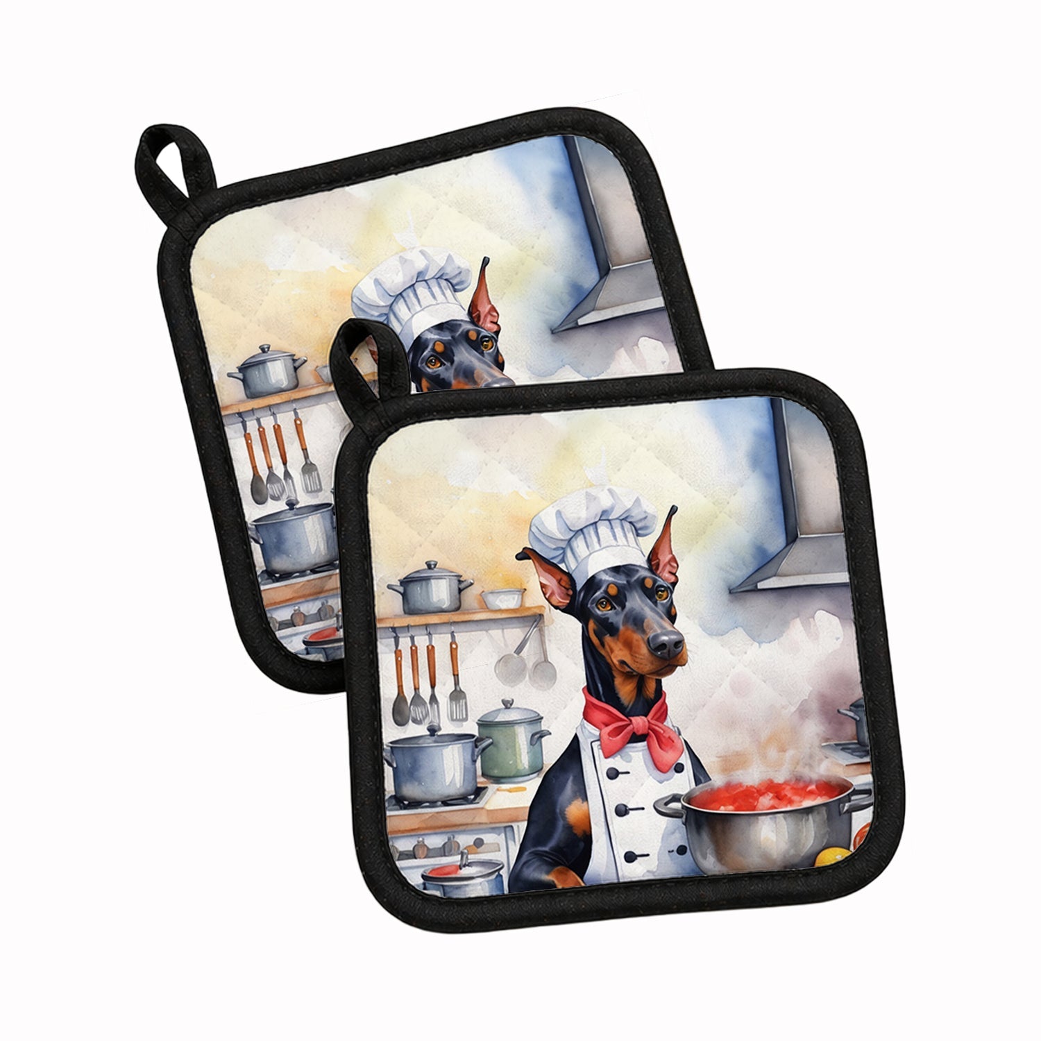 Doberman Pinscher The Chef Pot Holder Set of 2 Heat Resistant Quilted Hot Pads 7.5 x 7.5 Inch, Insulated Kitchen Trivets for Cooking & Baking