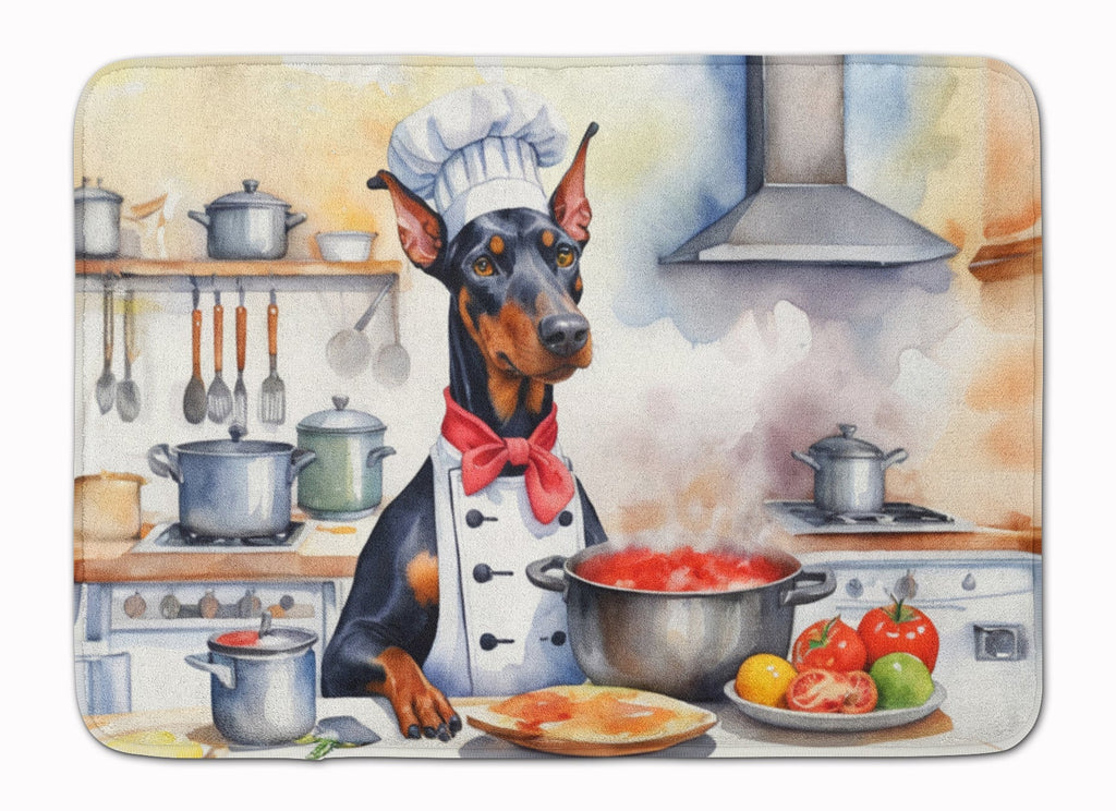 Doberman Pinscher The Chef Memory Foam Kitchen Mat Machine Washable Anti-Fatigue Cushion Comfort Bath or Kitchen Rug