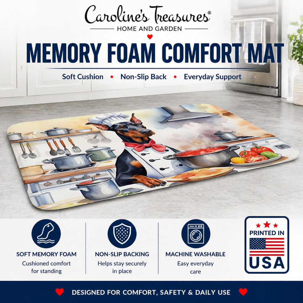 Doberman Pinscher The Chef Memory Foam Kitchen Mat Machine Washable Anti-Fatigue Cushion Comfort Bath or Kitchen Rug
