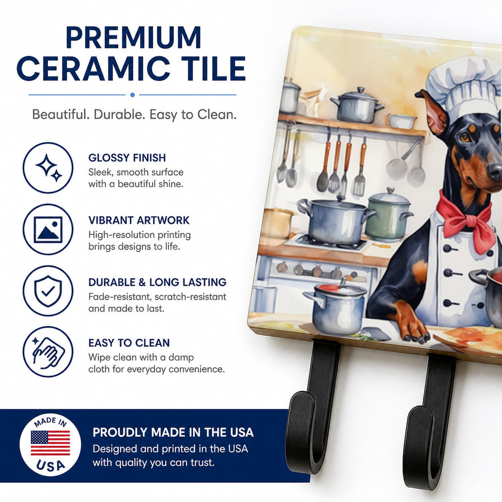 Doberman Pinscher The Chef Leash or Key Holder Wall Hooks, Coat Rack Wall Mount, for Hanging Keys, Towels, Aprons, Leashes