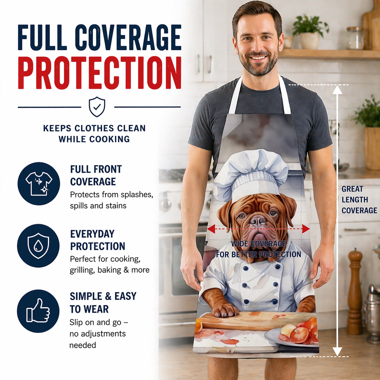 Dogue de Bordeaux The Chef Apron Cooking Kitchen Server Baking Crafts Gardening for Adult Women Men, Unisex, Large, Multicolor