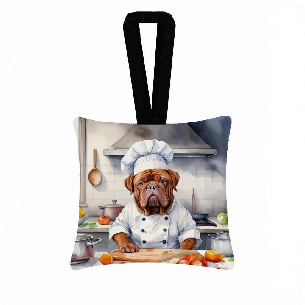 Dogue de Bordeaux The Chef Hanging Square Fabric Ornament 3.5 × 3.5 Decorative Door-Knob & Tree Hanger, Soft Fabric