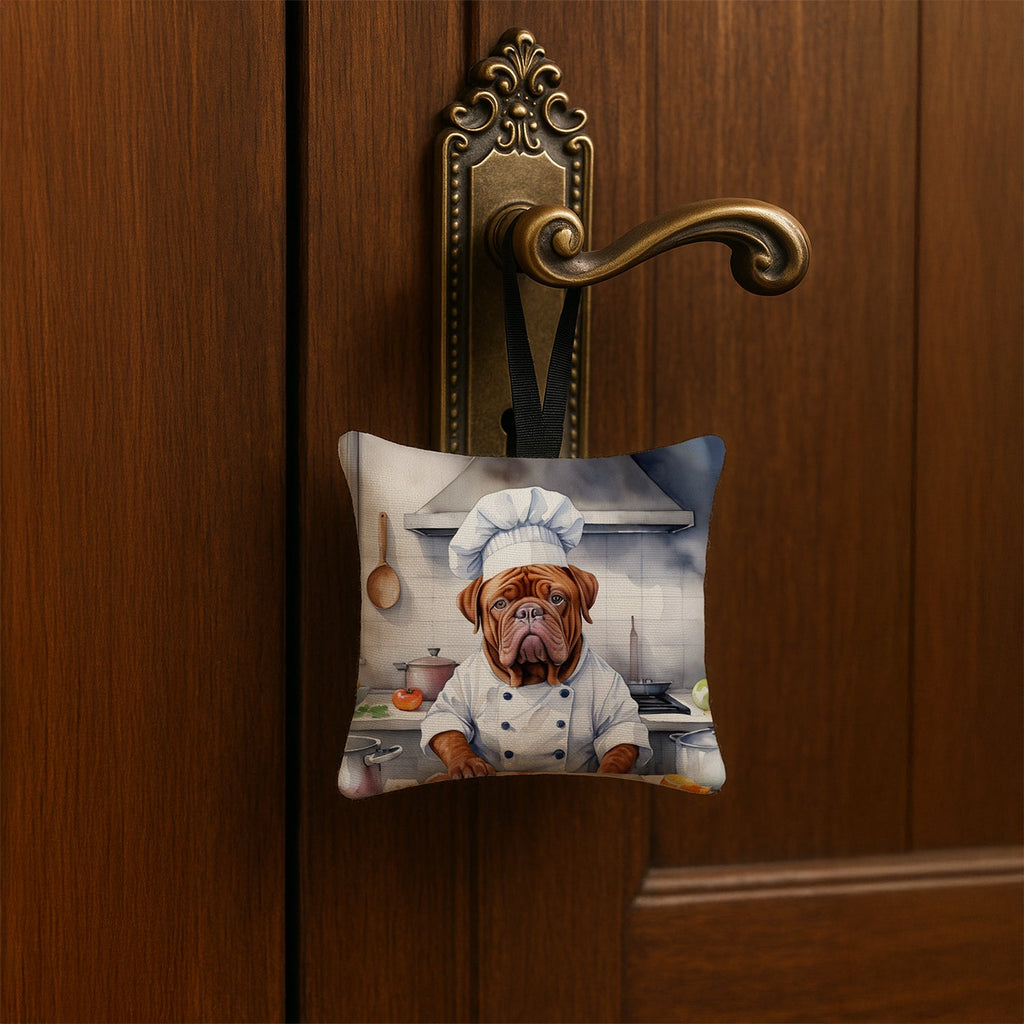 Dogue de Bordeaux The Chef Hanging Square Fabric Ornament 3.5 × 3.5 Decorative Door-Knob & Tree Hanger, Soft Fabric