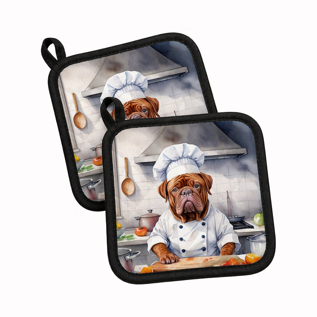 Dogue de Bordeaux The Chef Pot Holder Set of 2 Heat Resistant Quilted Hot Pads 7.5 x 7.5 Inch, Insulated Kitchen Trivets for Cooking & Baking