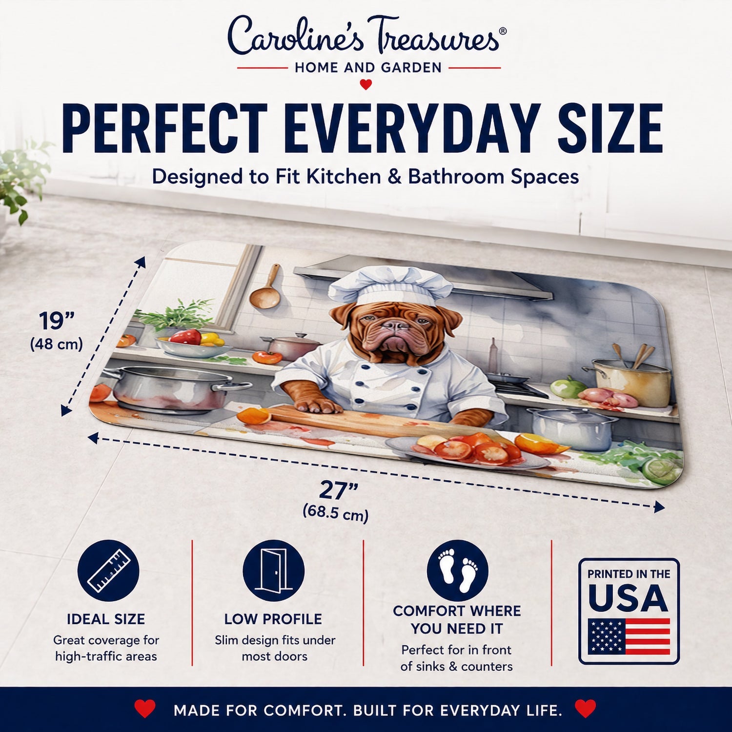 Dogue de Bordeaux The Chef Memory Foam Kitchen Mat Machine Washable Anti-Fatigue Cushion Comfort Bath or Kitchen Rug