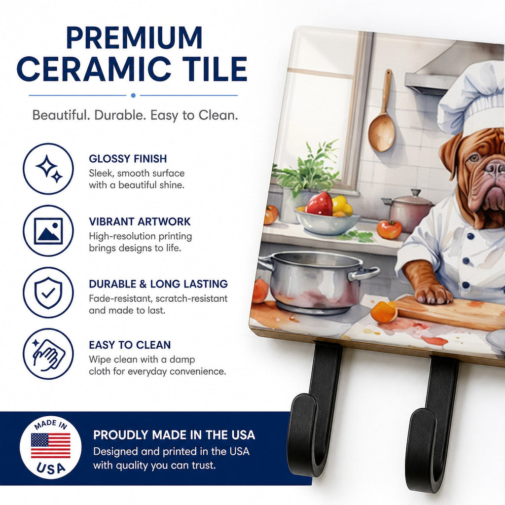 Dogue de Bordeaux The Chef Leash or Key Holder Wall Hooks, Coat Rack Wall Mount, for Hanging Keys, Towels, Aprons, Leashes