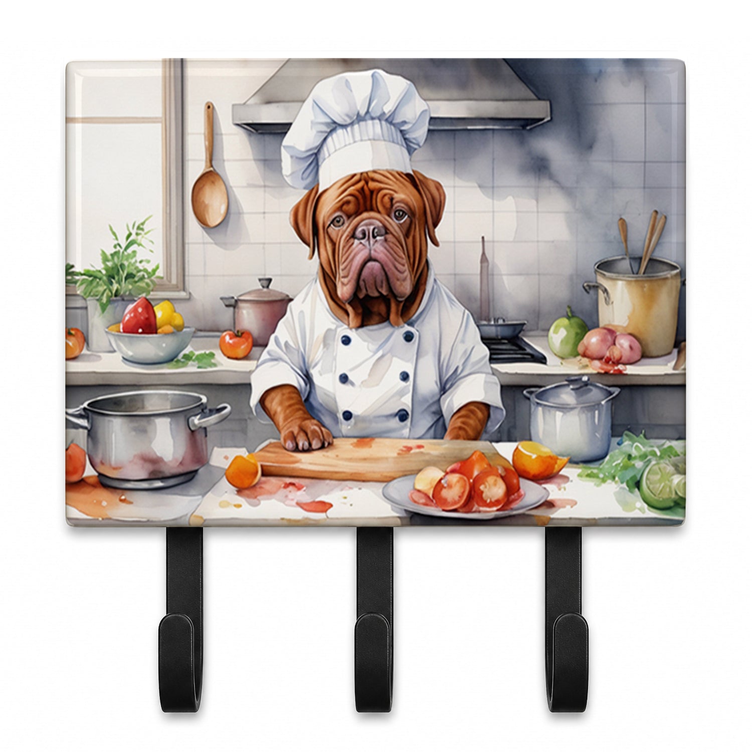 Dogue de Bordeaux The Chef Leash or Key Holder Wall Hooks, Coat Rack Wall Mount, for Hanging Keys, Towels, Aprons, Leashes
