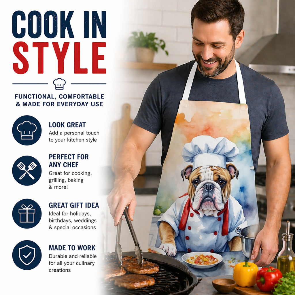 English Bulldog The Chef Apron Cooking Kitchen Server Baking Crafts Gardening for Adult Women Men, Unisex, Large, Multicolor
