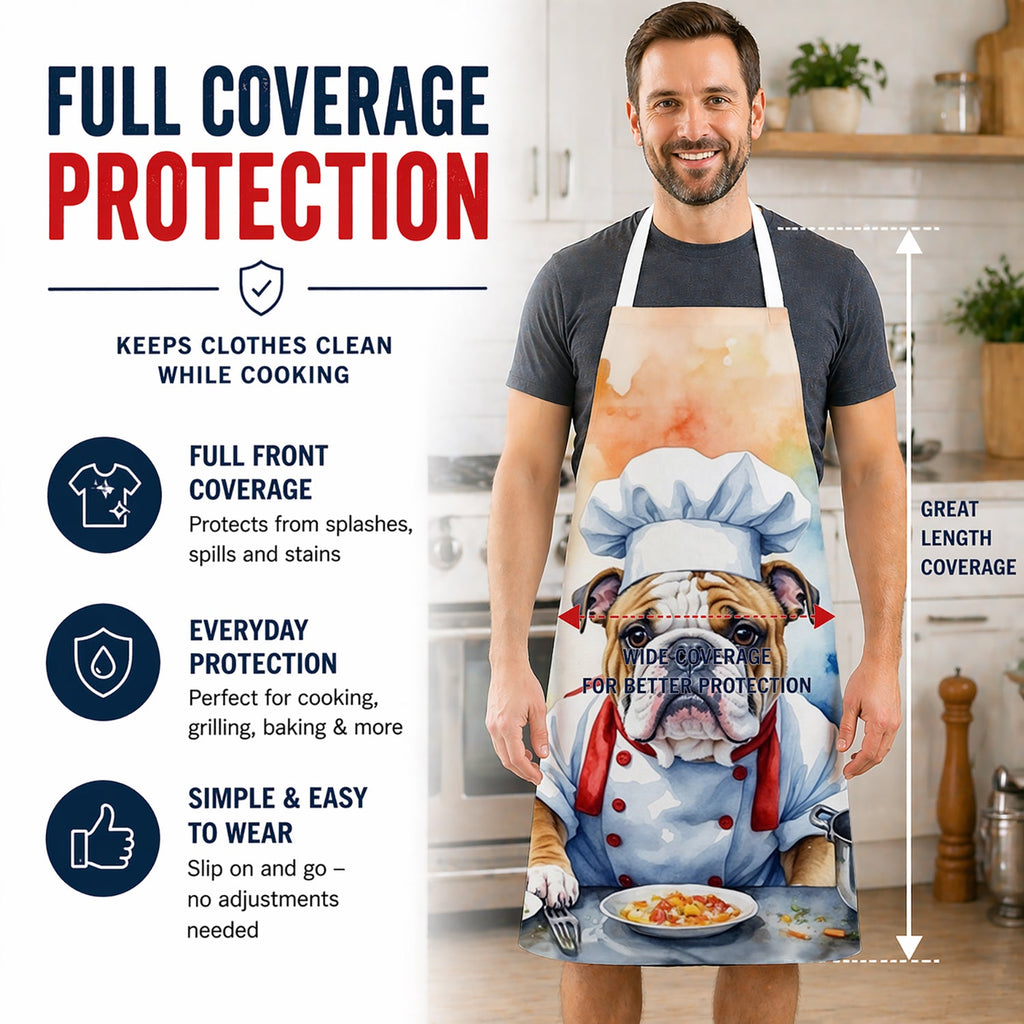 English Bulldog The Chef Apron Cooking Kitchen Server Baking Crafts Gardening for Adult Women Men, Unisex, Large, Multicolor