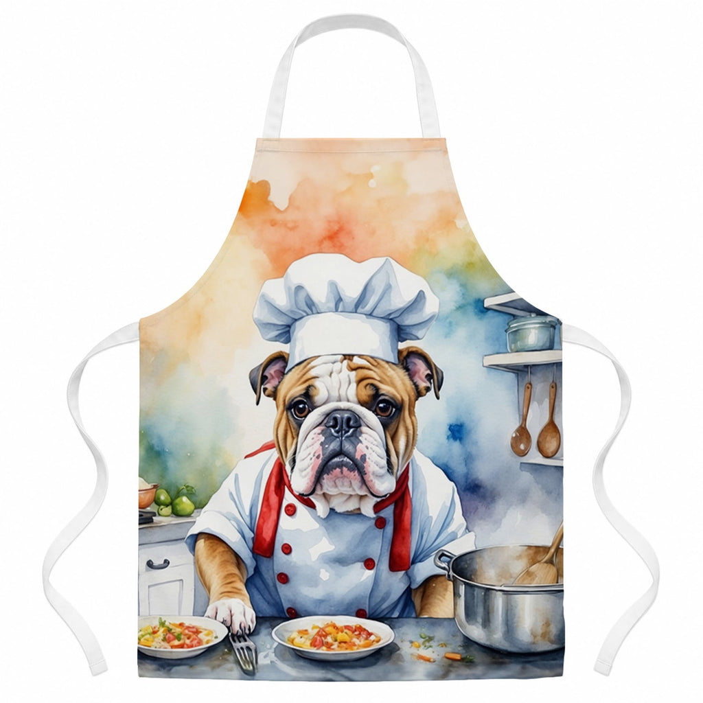 English Bulldog The Chef Apron Cooking Kitchen Server Baking Crafts Gardening for Adult Women Men, Unisex, Large, Multicolor