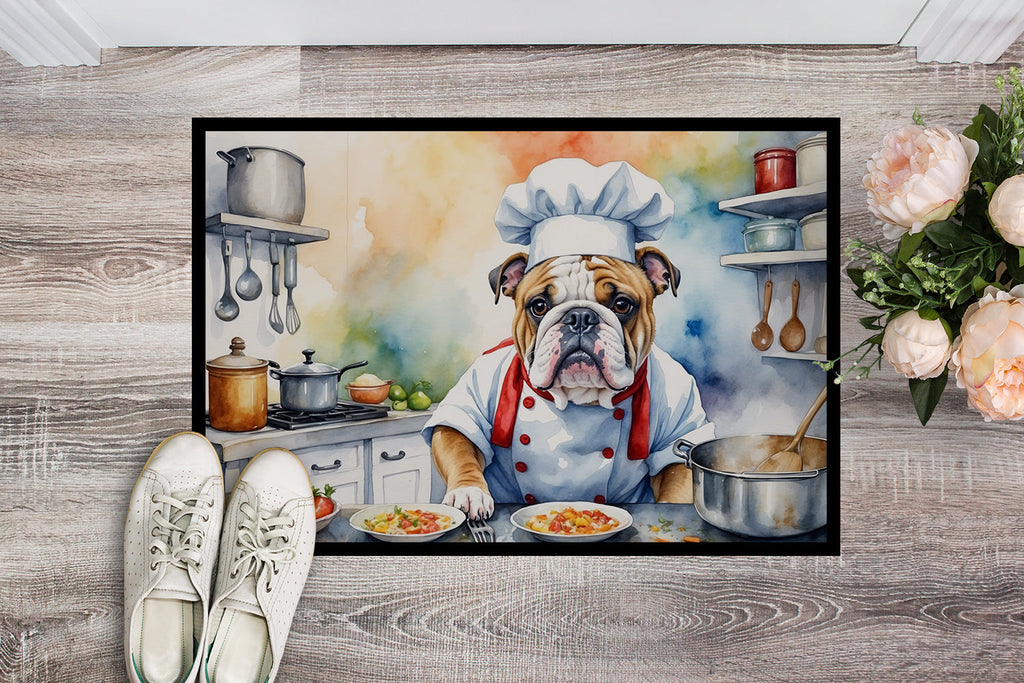 English Bulldog The Chef Doormat Indoor Outdoor 24H X 36W Front Door Mat Rugs for Entryway, Non Slip Washable Low Pile,