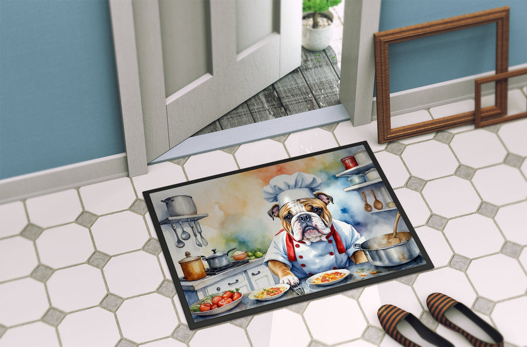 English Bulldog The Chef Doormat Indoor Outdoor 24H X 36W Front Door Mat Rugs for Entryway, Non Slip Washable Low Pile,