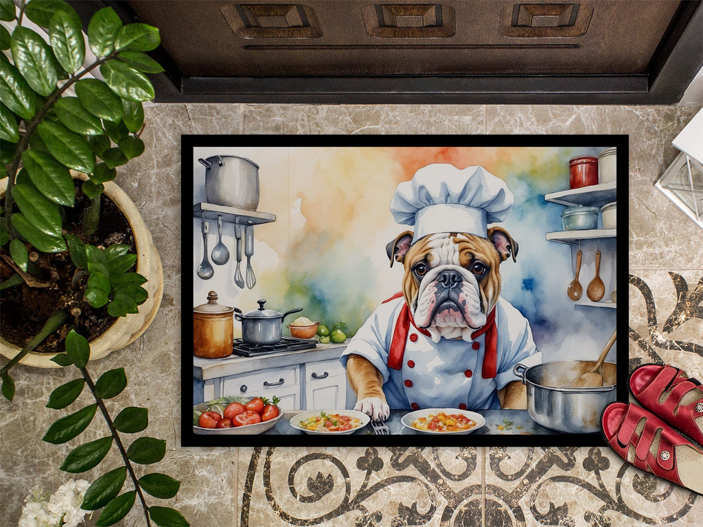 English Bulldog The Chef Doormat Indoor Outdoor 18H X 27W Front Door Mat Rugs for Entryway, Non Slip Washable