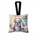 English Bulldog The Chef Hanging Square Fabric Ornament 3.5 × 3.5 Decorative Door-Knob & Tree Hanger, Soft Fabric
