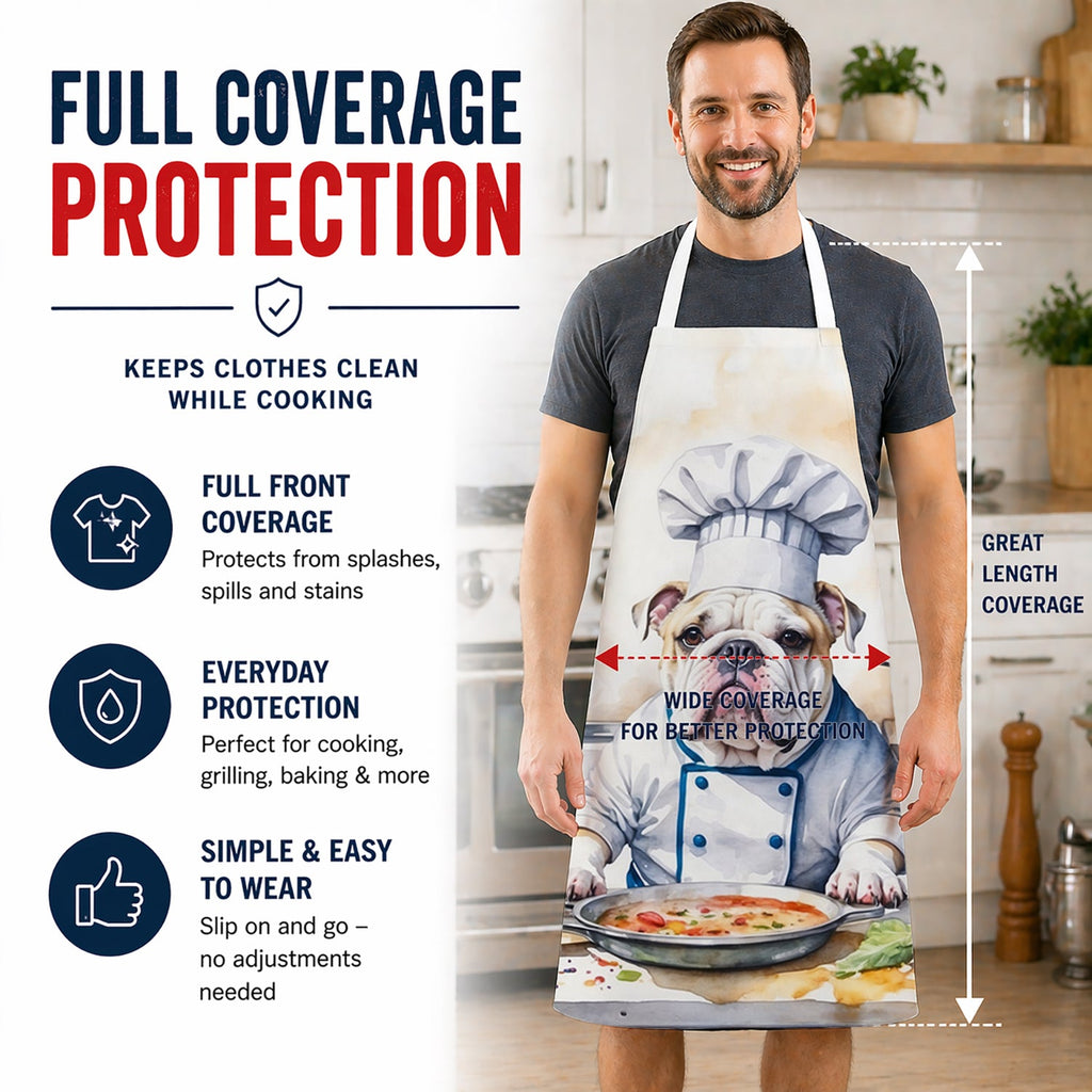 English Bulldog The Chef Apron Cooking Kitchen Server Baking Crafts Gardening for Adult Women Men, Unisex, Large, Multicolor