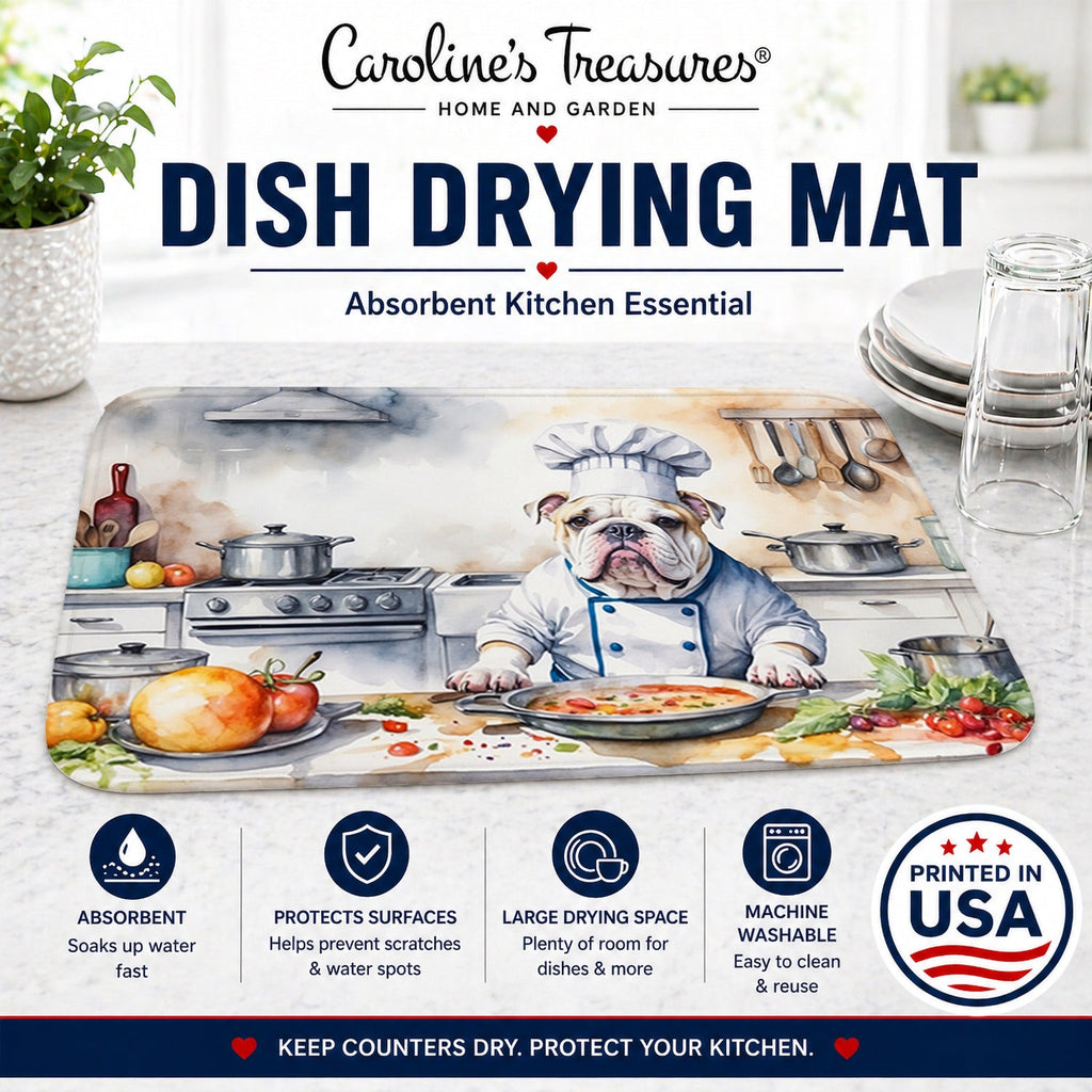 English Bulldog The Chef Dish Drying Mat Absorbent Dish Drying Mat Pad for Kitchen Counter Dish Drainer Mat for Countertop, 14 x 21", Multicolor