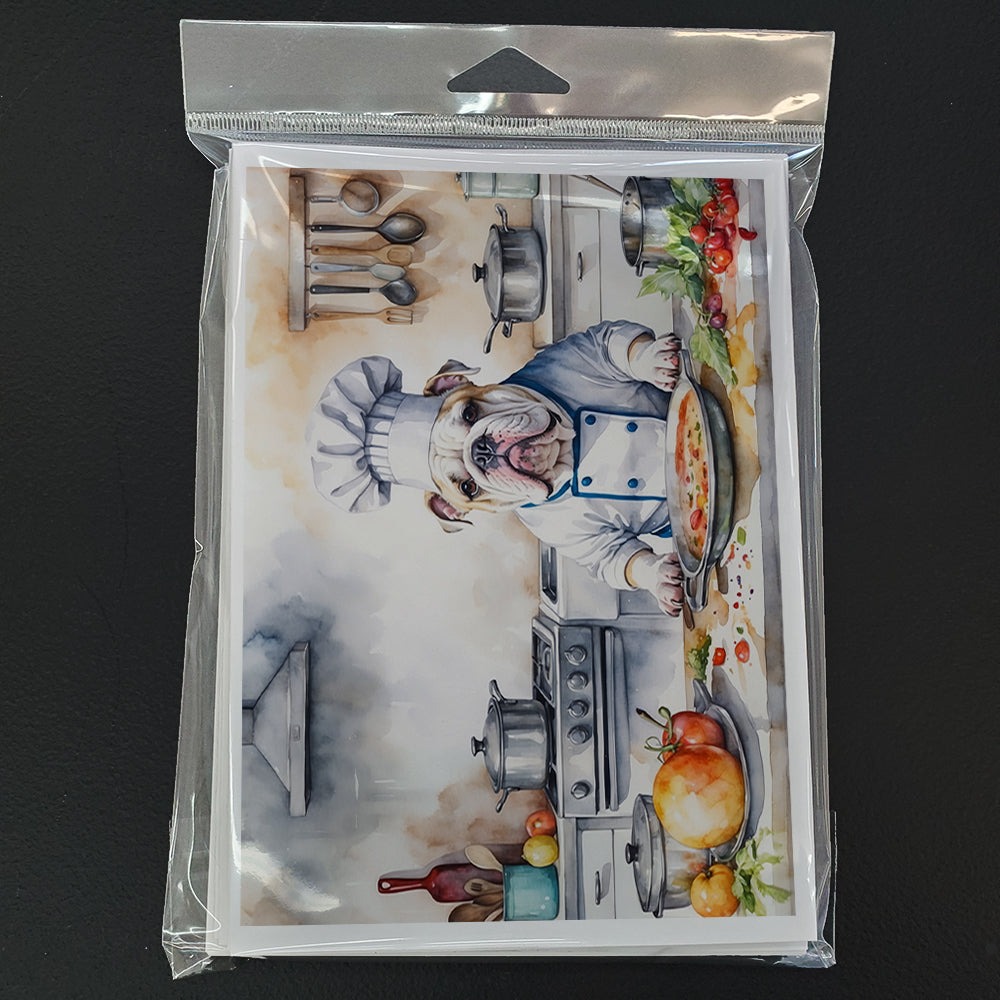 English Bulldog The Chef Greeting Cards Pack of 8 Blank Cards with Envelopes Whimsical A7 Size 5x7