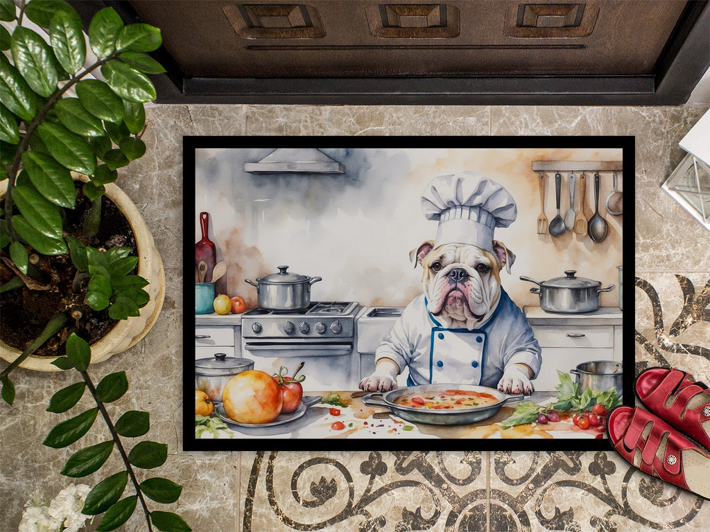 English Bulldog The Chef Doormat Indoor Outdoor 24H X 36W Front Door Mat Rugs for Entryway, Non Slip Washable Low Pile,