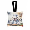 English Bulldog The Chef Hanging Square Fabric Ornament 3.5 × 3.5 Decorative Door-Knob & Tree Hanger, Soft Fabric