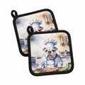 English Bulldog The Chef Pot Holder Set of 2 Heat Resistant Quilted Hot Pads 7.5 x 7.5 Inch, Insulated Kitchen Trivets for Cooking & Baking