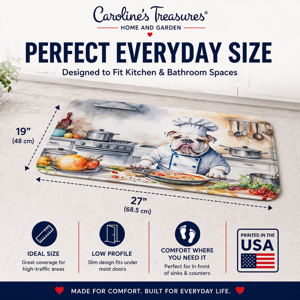 English Bulldog The Chef Memory Foam Kitchen Mat Machine Washable Anti-Fatigue Cushion Comfort Bath or Kitchen Rug