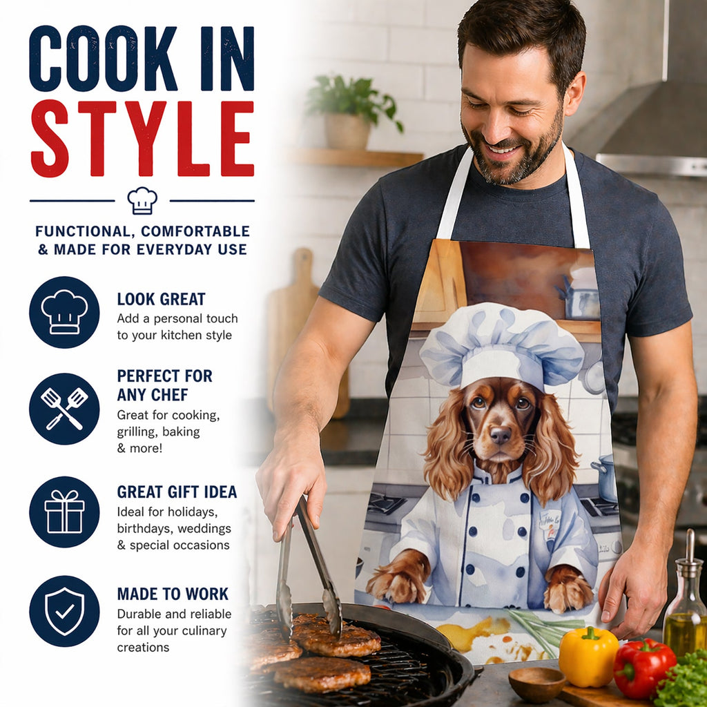 English Cocker Spaniel The Chef Apron Cooking Kitchen Server Baking Crafts Gardening for Adult Women Men, Unisex, Large, Multicolor
