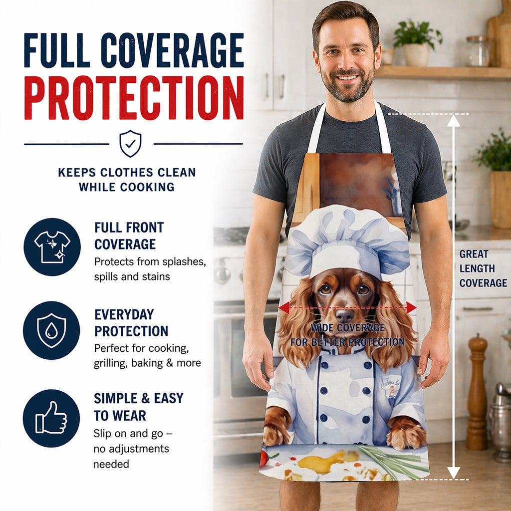 English Cocker Spaniel The Chef Apron Cooking Kitchen Server Baking Crafts Gardening for Adult Women Men, Unisex, Large, Multicolor