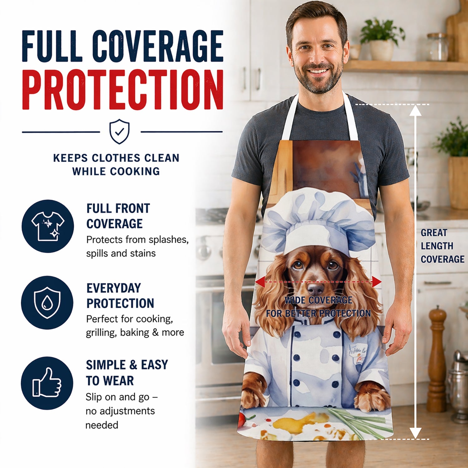 English Cocker Spaniel The Chef Apron Cooking Kitchen Server Baking Crafts Gardening for Adult Women Men, Unisex, Large, Multicolor