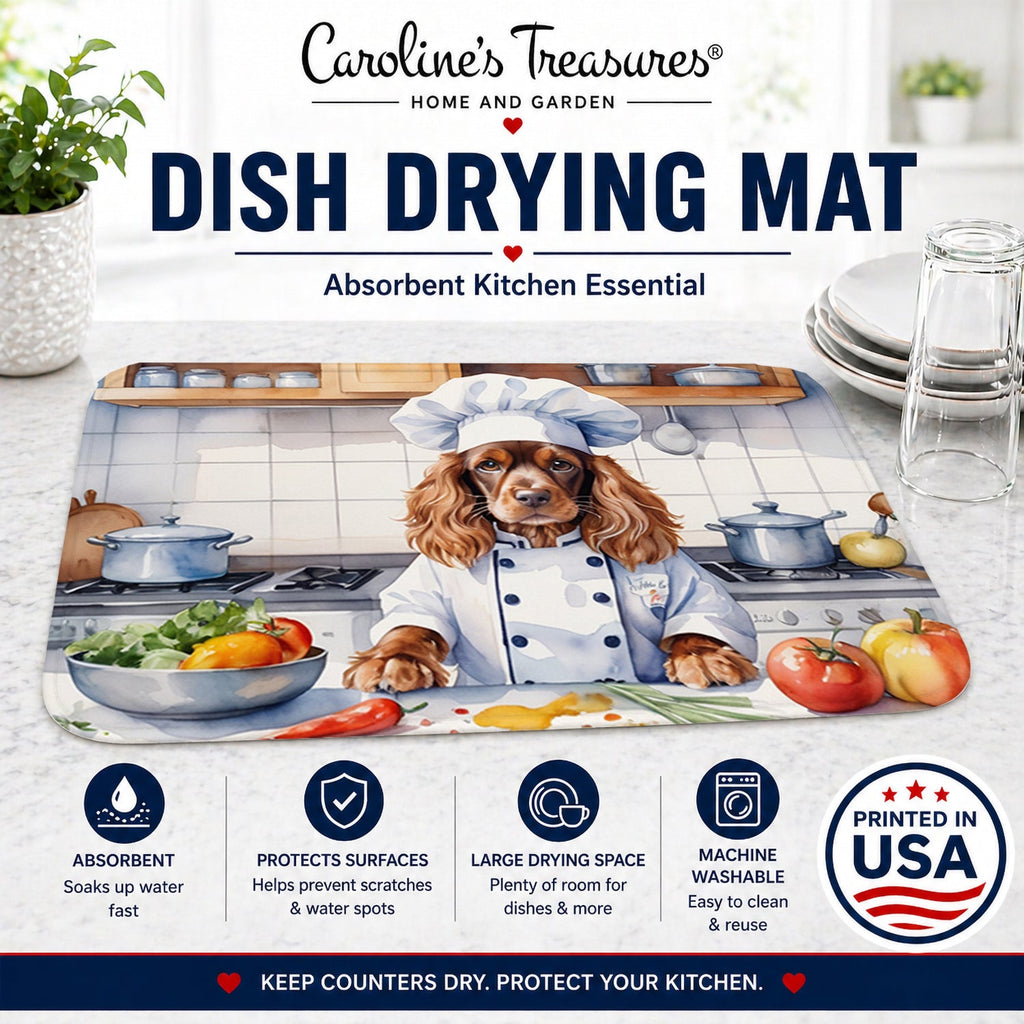English Cocker Spaniel The Chef Dish Drying Mat Absorbent Dish Drying Mat Pad for Kitchen Counter Dish Drainer Mat for Countertop, 14 x 21", Multicolor