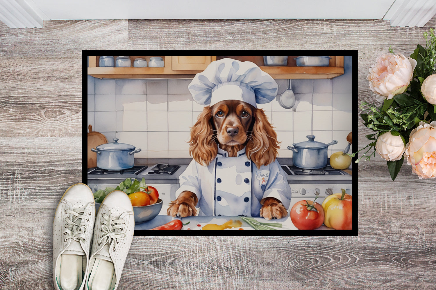 English Cocker Spaniel The Chef Doormat Indoor Outdoor 24H X 36W Front Door Mat Rugs for Entryway, Non Slip Washable Low Pile,