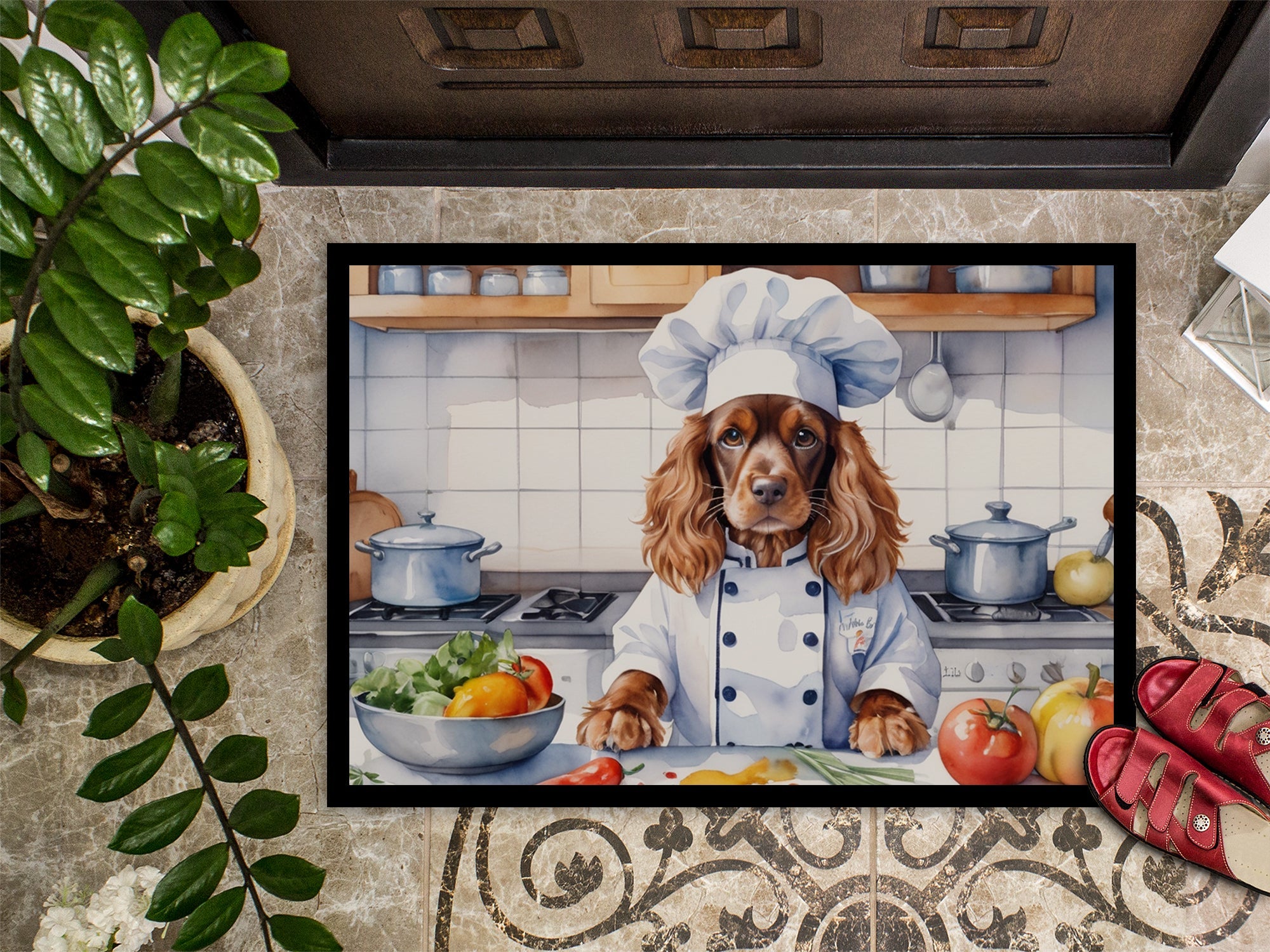 English Cocker Spaniel The Chef Doormat Indoor Outdoor 24H X 36W Front Door Mat Rugs for Entryway, Non Slip Washable Low Pile,