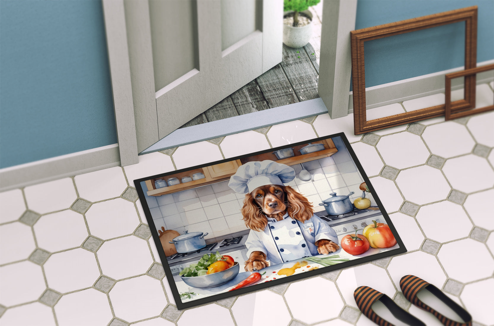 English Cocker Spaniel The Chef Doormat Indoor Outdoor 18H X 27W Front Door Mat Rugs for Entryway, Non Slip Washable