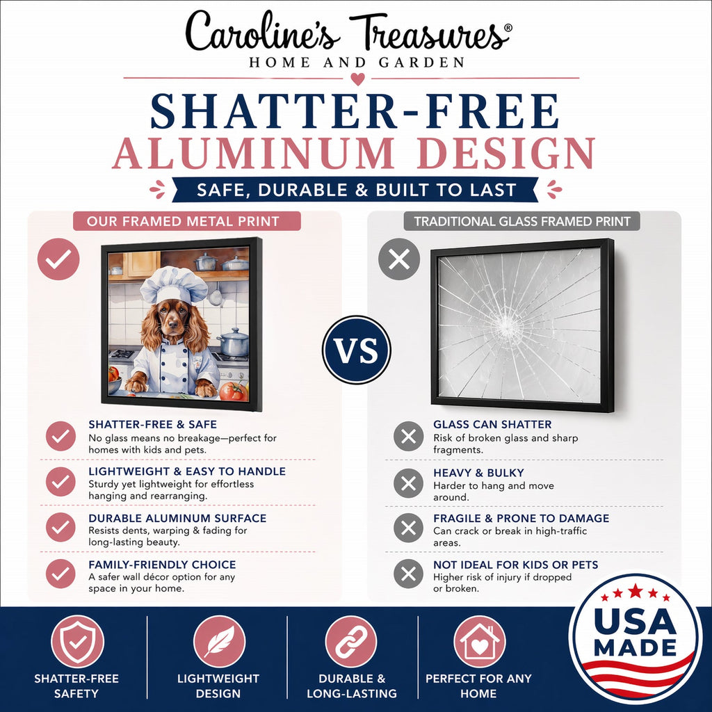 English Cocker Spaniel The Chef Framed Metal Print Bathroom, Kitchen, Office, Home Decor Wall Art Ready to Hang, Square, 8X8