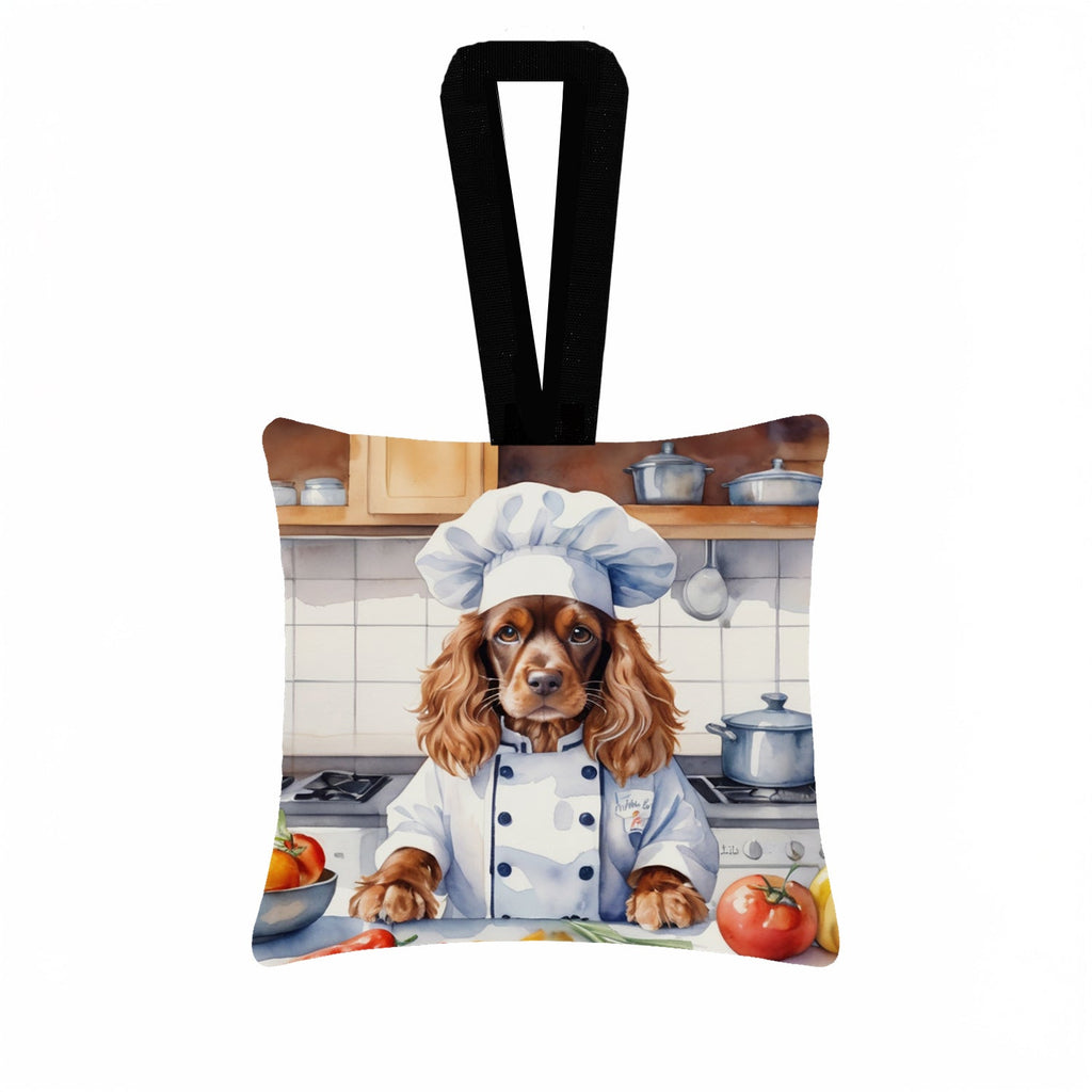 English Cocker Spaniel The Chef Hanging Square Fabric Ornament 3.5 × 3.5 Decorative Door-Knob & Tree Hanger, Soft Fabric