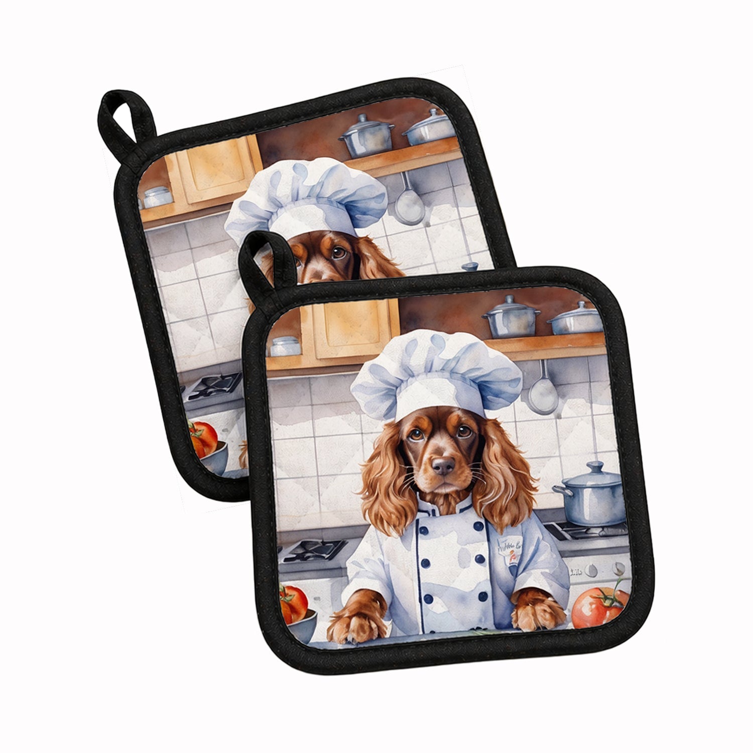 English Cocker Spaniel The Chef Pot Holder Set of 2 Heat Resistant Quilted Hot Pads 7.5 x 7.5 Inch, Insulated Kitchen Trivets for Cooking & Baking