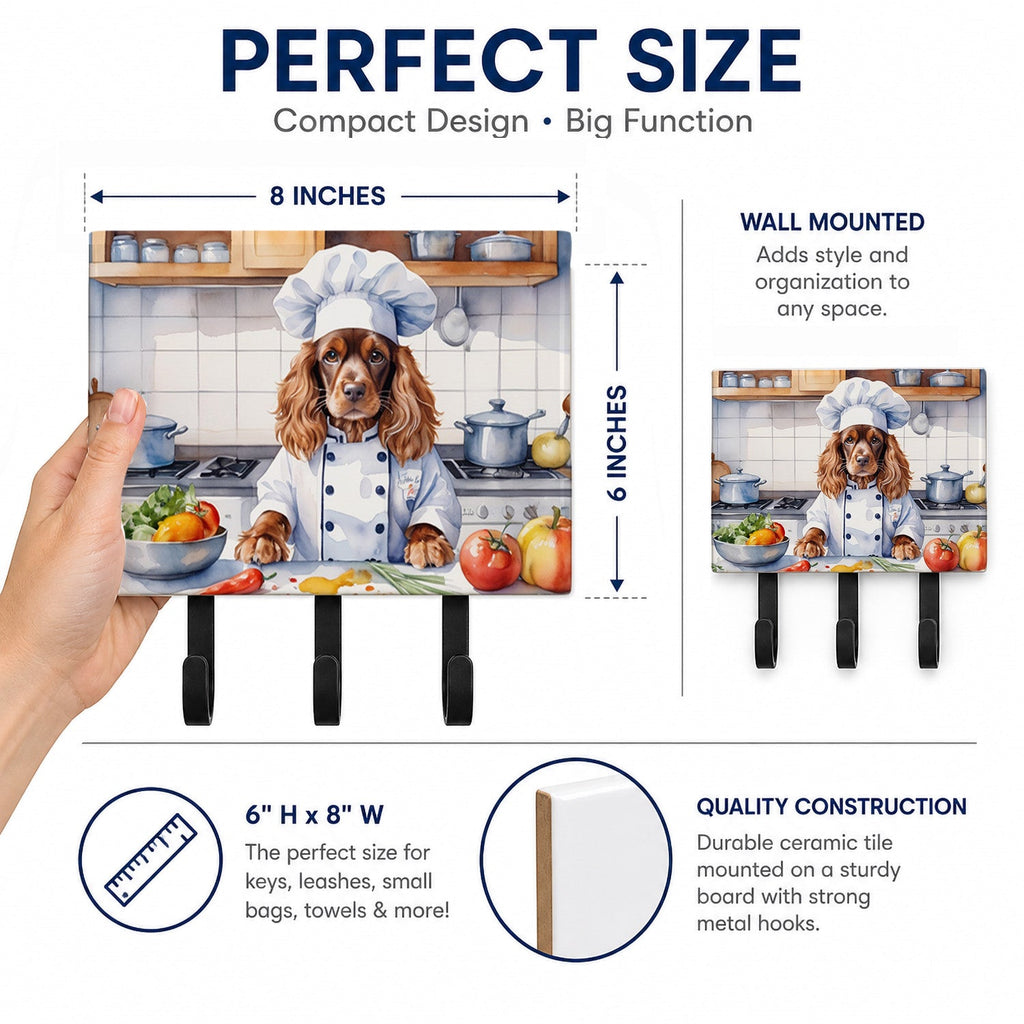 English Cocker Spaniel The Chef Leash or Key Holder Wall Hooks, Coat Rack Wall Mount, for Hanging Keys, Towels, Aprons, Leashes