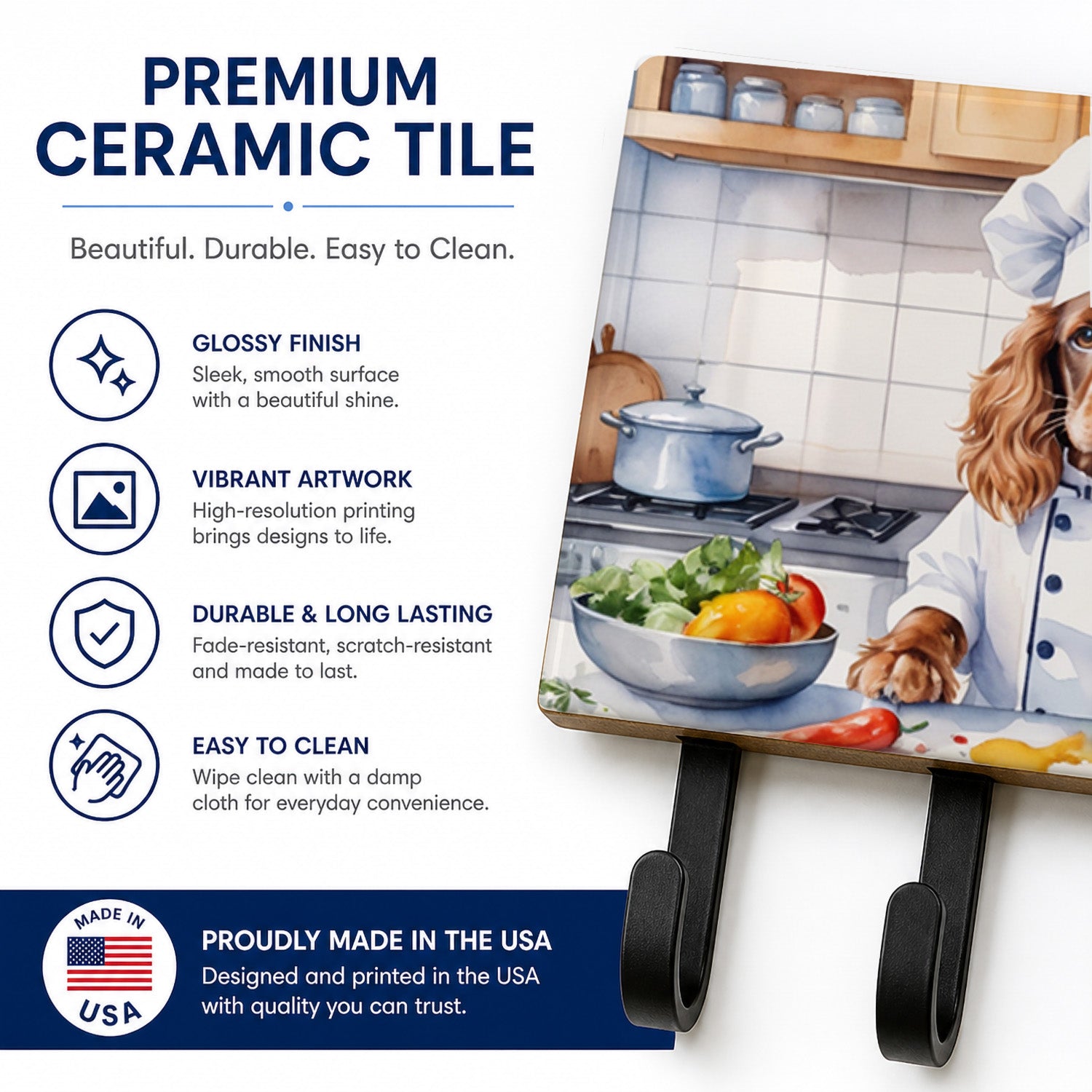 English Cocker Spaniel The Chef Leash or Key Holder Wall Hooks, Coat Rack Wall Mount, for Hanging Keys, Towels, Aprons, Leashes