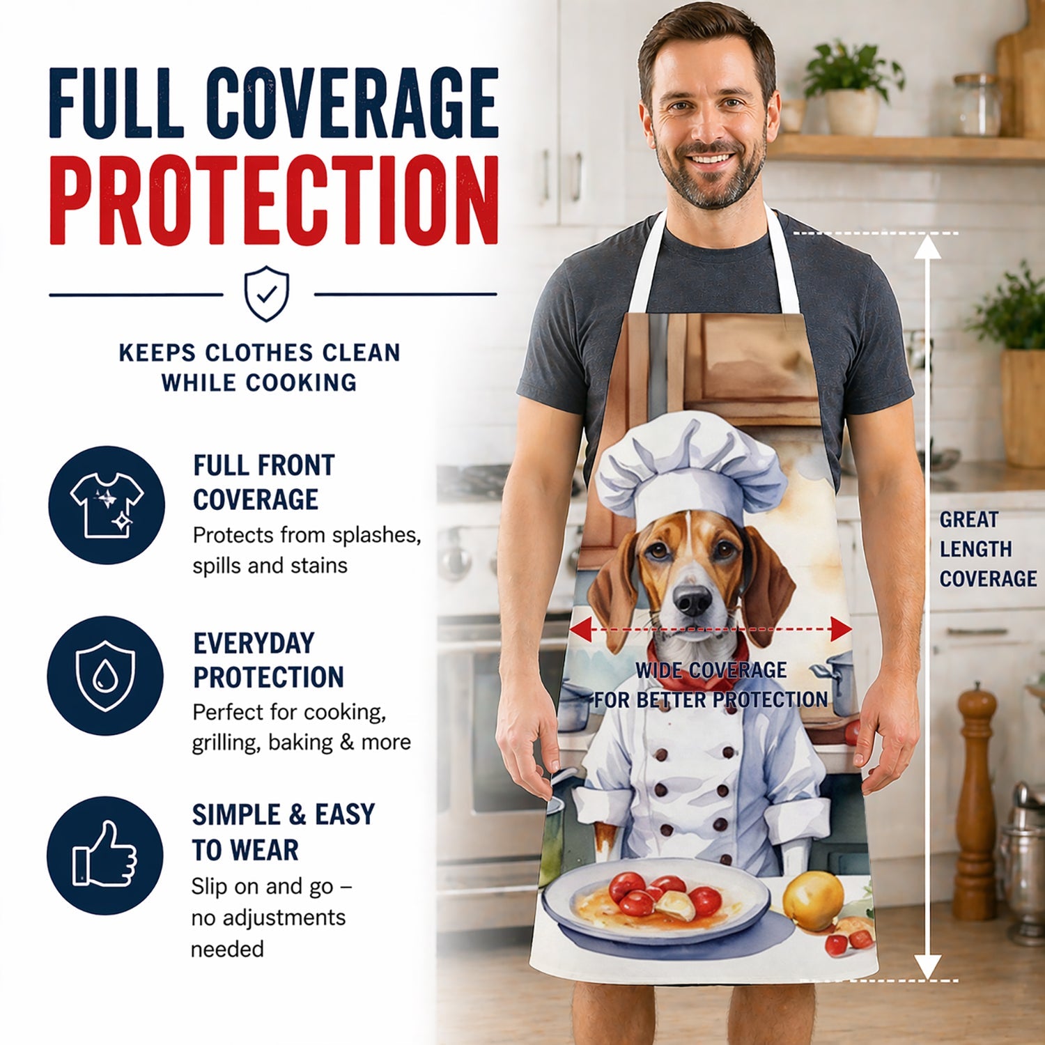English Foxhound The Chef Apron Cooking Kitchen Server Baking Crafts Gardening for Adult Women Men, Unisex, Large, Multicolor