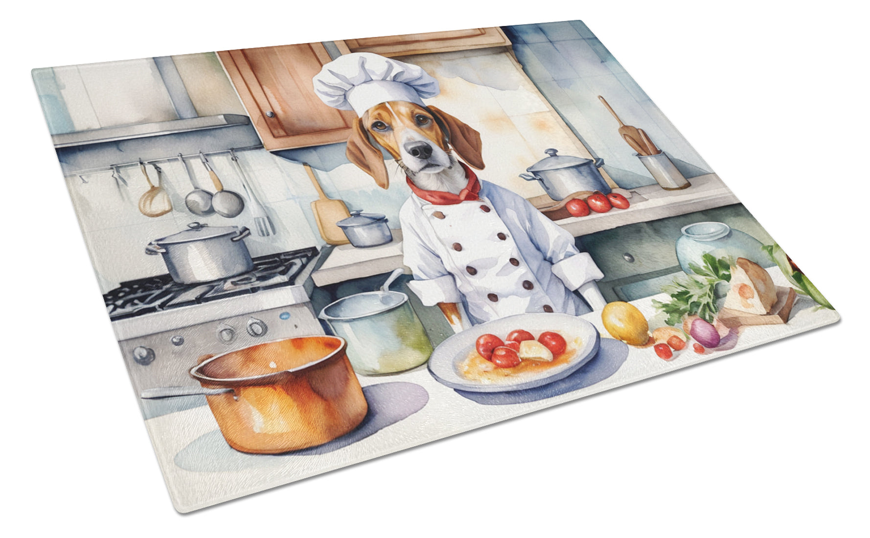 English Foxhound The Chef Cutting Board Tempered Glass Kitchen Cutting Surface, Heat Resistant Chopping, Non-Slip Feet, Food Prep & Serving