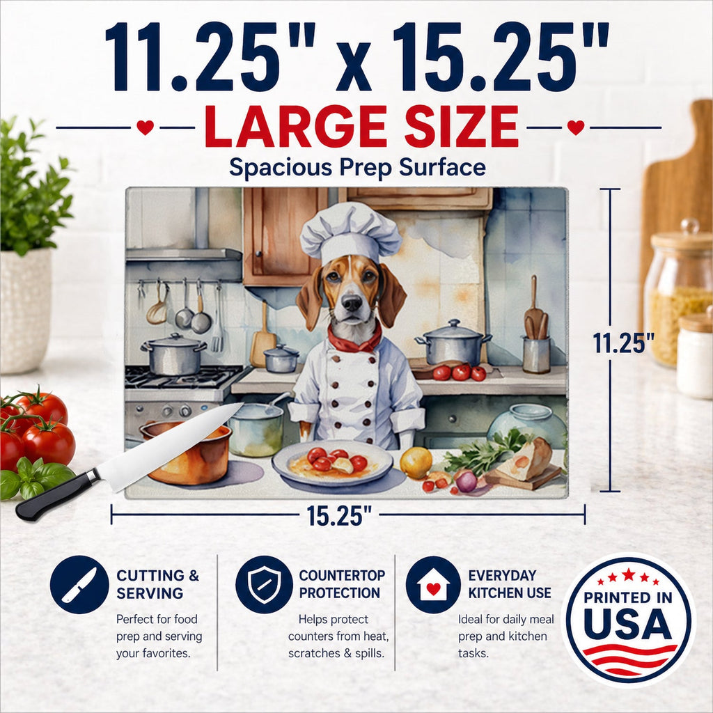 English Foxhound The Chef Cutting Board Tempered Glass Kitchen Cutting Surface, Heat Resistant Chopping, Non-Slip Feet, Food Prep & Serving