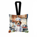 English Foxhound The Chef Hanging Square Fabric Ornament 3.5 × 3.5 Decorative Door-Knob & Tree Hanger, Soft Fabric
