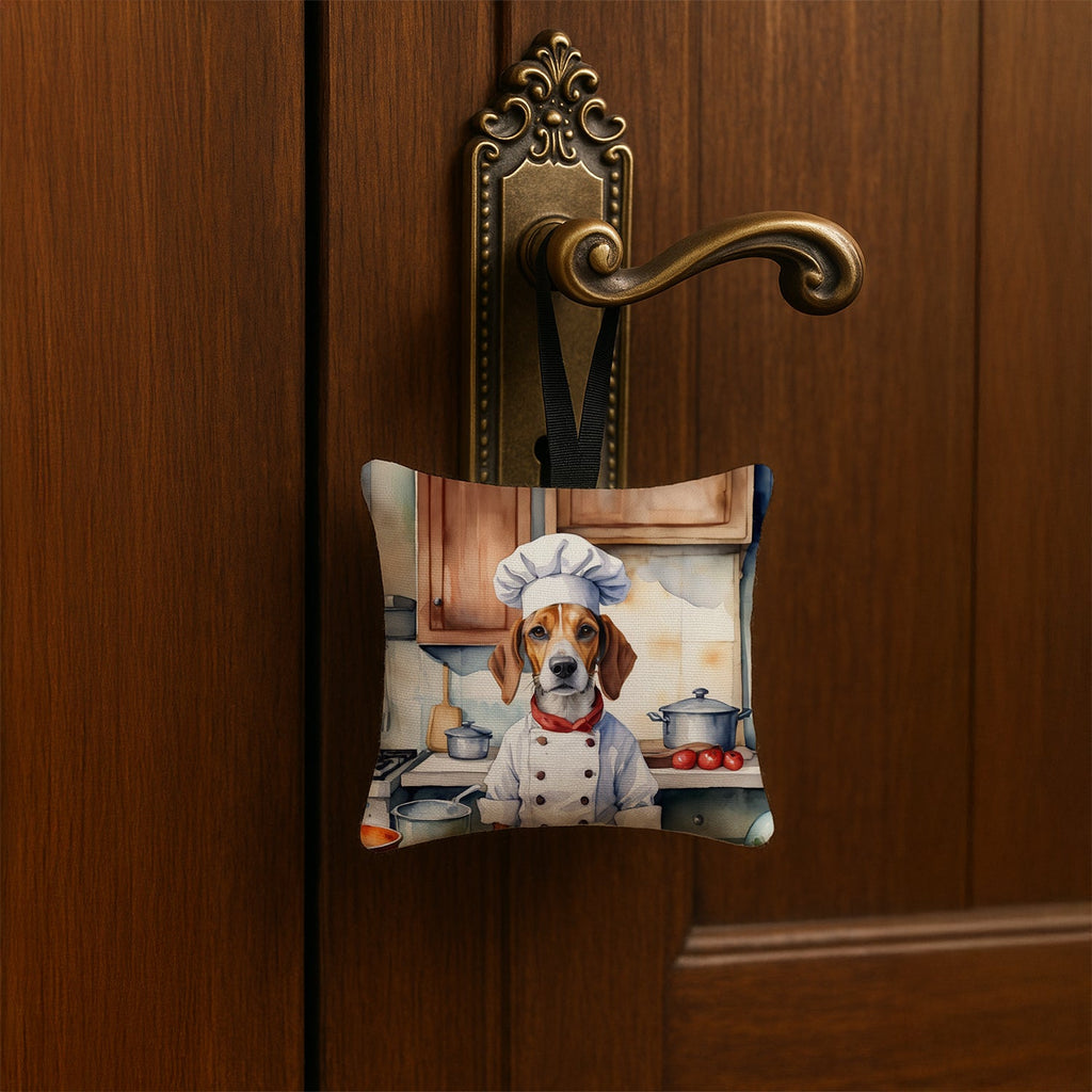 English Foxhound The Chef Hanging Square Fabric Ornament 3.5 × 3.5 Decorative Door-Knob & Tree Hanger, Soft Fabric