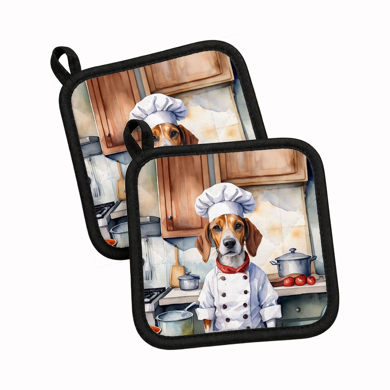 English Foxhound The Chef Pot Holder Set of 2 Heat Resistant Quilted Hot Pads 7.5 x 7.5 Inch, Insulated Kitchen Trivets for Cooking & Baking