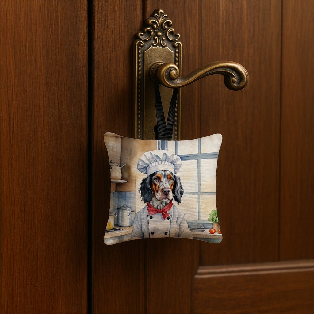 English Setter The Chef Hanging Square Fabric Ornament 3.5 × 3.5 Decorative Door-Knob & Tree Hanger, Soft Fabric