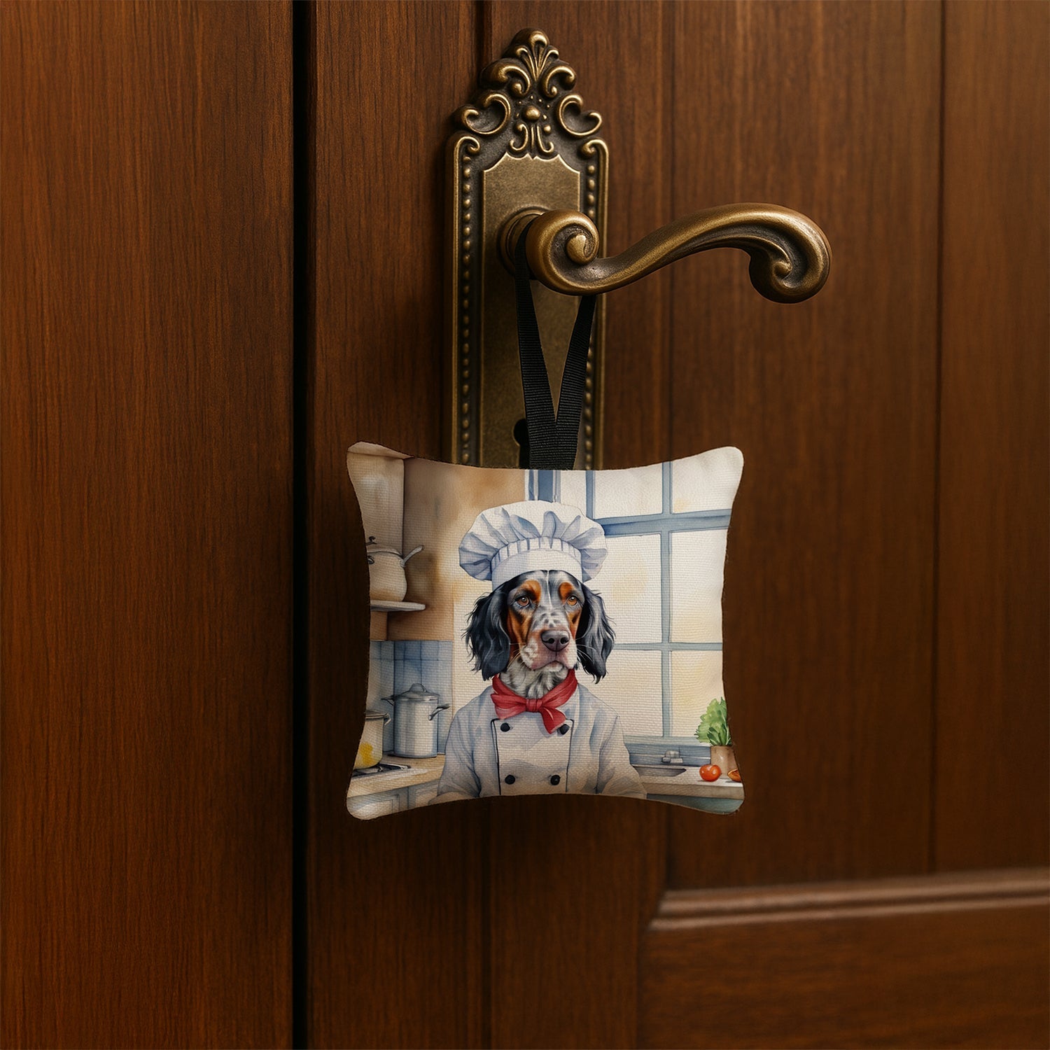 English Setter The Chef Hanging Square Fabric Ornament 3.5 × 3.5 Decorative Door-Knob & Tree Hanger, Soft Fabric