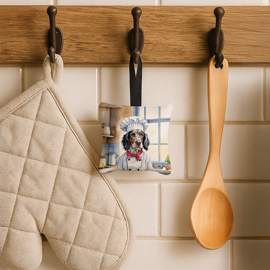 English Setter The Chef Hanging Square Fabric Ornament 3.5 × 3.5 Decorative Door-Knob & Tree Hanger, Soft Fabric