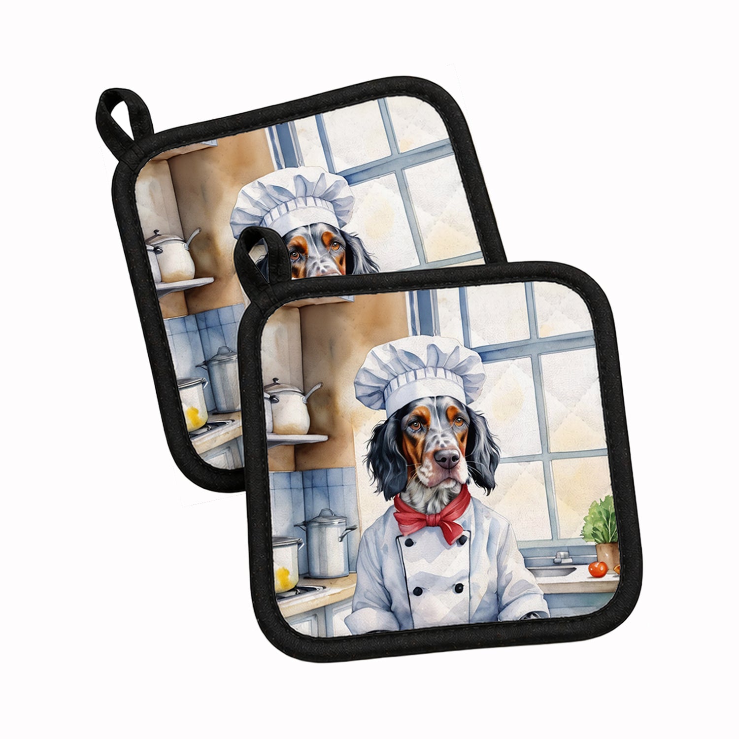 English Setter The Chef Pot Holder Set of 2 Heat Resistant Quilted Hot Pads 7.5 x 7.5 Inch, Insulated Kitchen Trivets for Cooking & Baking