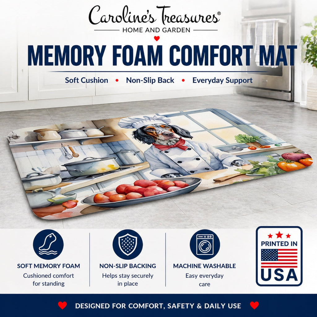 English Setter The Chef Memory Foam Kitchen Mat Machine Washable Anti-Fatigue Cushion Comfort Bath or Kitchen Rug