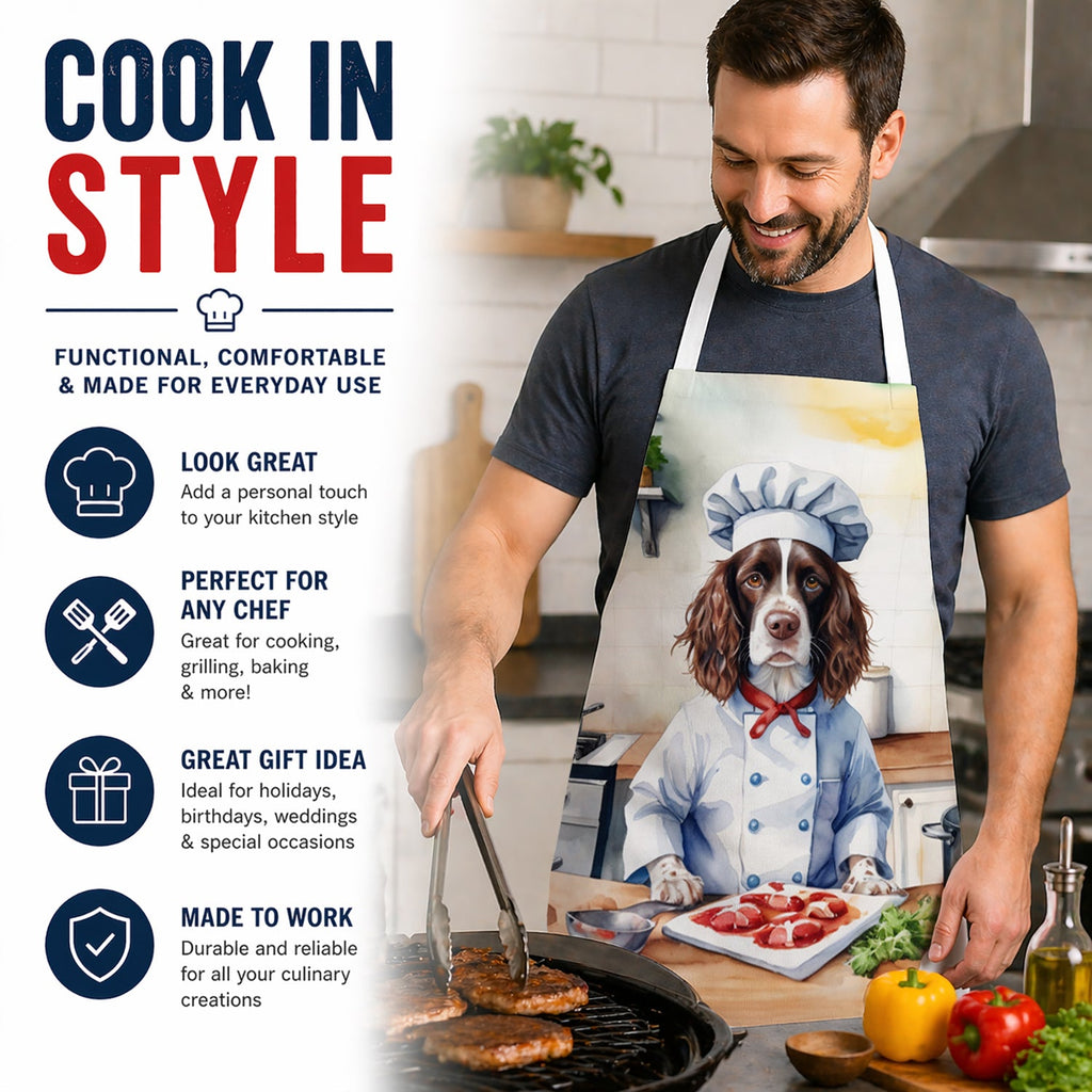 English Springer Spaniel The Chef Apron Cooking Kitchen Server Baking Crafts Gardening for Adult Women Men, Unisex, Large, Multicolor